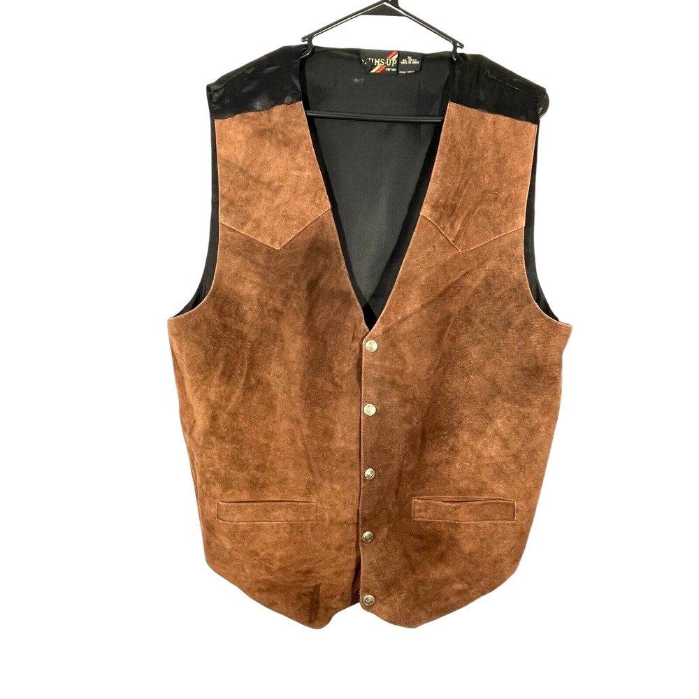 Thums Up Men's Front Leather Suede Button Up Vest XL‎ Brown